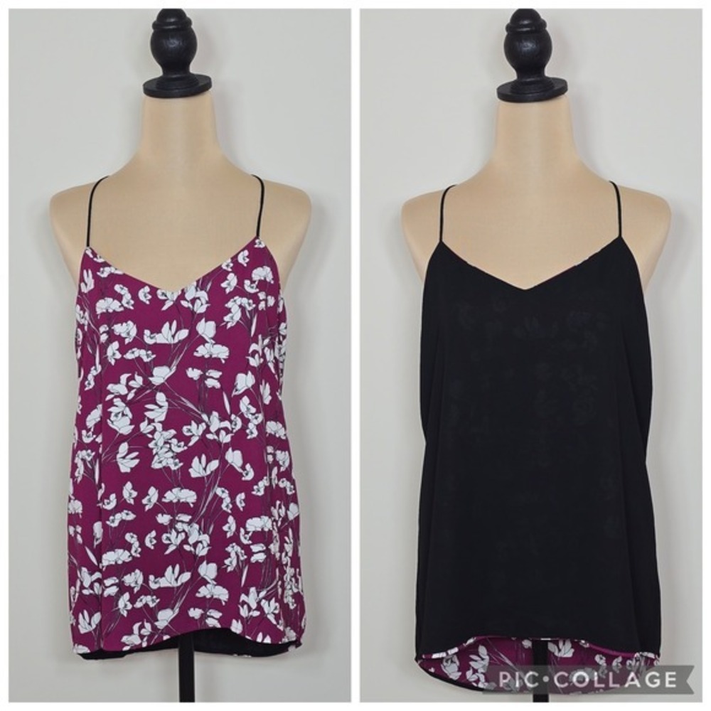 EXPRESS Barcelona Reversible Cami Floral Wine White Black Spaghetti Strap Size M